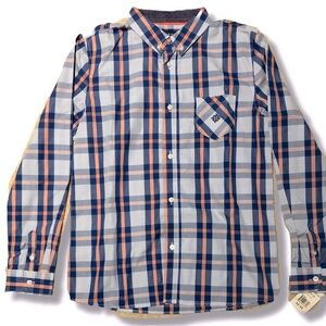 Andy & Evan 13/14B Plaid Light Blue Coral Button Up Full Sleeve Cotton Boys New